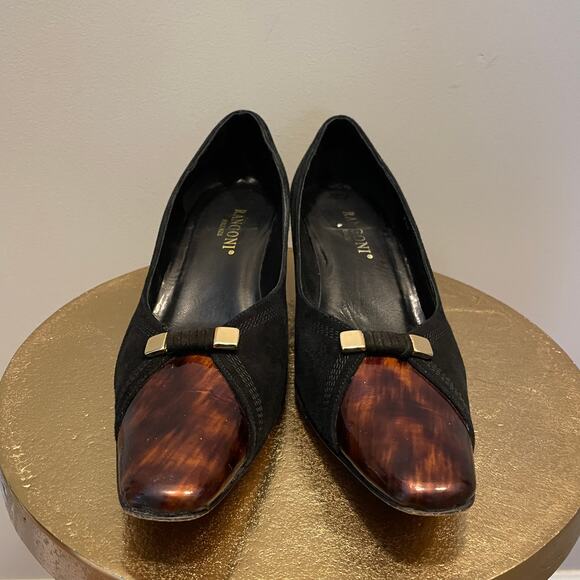 Lanconi Firenze 7.5B Kitten Heels | Black Suede, Tortoiseshell Toe, Rare Vintage - Picture 3 of 10